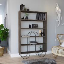 Fwstyle - 5 Shelf Modern Shelving Display Unit Dark Coffee Curved Metal Frame