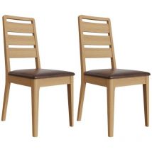 Iqgb - FWStyle Pair Dining Chairs Natural Oak Finish Ladder Back Design Cushioned