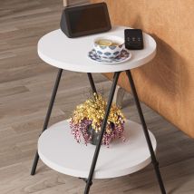 Fwstyle - Round Side Table 2 Tier Scratch Resistant Painted White Metal Frame