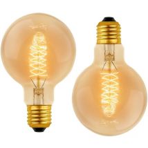 Jusch - G80 Dimmable 40W Warm White 2700K ac 220V Retro Incandescent Bulbs Decorative Light Bulbs E27 Spiral Tungsten Filament Lamp (2 Pack)