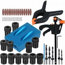Ontway - Gabarit de percage oblique 57pcs, Guide perçage bois, Gabarit de trou de poche set, Guide perçage avec pointes perceuse 15 ° adaptateur pour