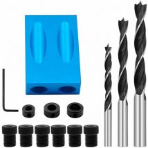 Gabarit de Percage Oblique, Gabarit de Trou de Poche avec Forets 15° Positionneur de Menuisier Guide de Percage pour Coin à Bois avec Adaptateur pour