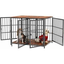 Gabbia Robusta per cani Antimorso, Tavolino per Gabbia Rinforzata per cani Taglia Piccola e Media, Kennel in Legno e Resistente Metallo Pesante,
