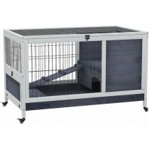 Gabbia per Conigli e Porcellini d'India 90x53x59 cm con Ruote in Legno Grigia