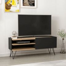 Homemania - Mueble tv Aral negro y nogal con puerta abatible