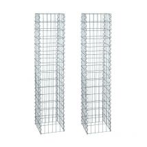 2 Gabions à pierres colonne à 4 coins en métal galvanisé hauteur 150 cm