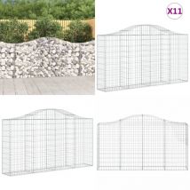 Gabionen mit Hochbogen 11Stk. 200x30x100/120cm Verzinktes Eisen - Gabionen - Gartendekoration - Gartenzubehör - Zaun - Sichtschutz - Home & Living