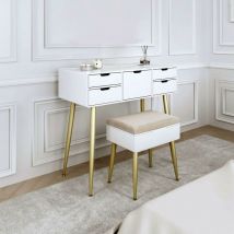 Carme Home - Gabriella Dressing Table with Velvet Padded Stool-White/Gold
