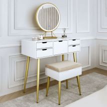 Carme Home - Gabriella White Dressing Table with Touch Sensor led Mirror