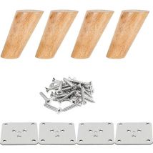 Gabrielle 10 cm Wooden Table Legs, Set of 4 Tapered Slanted Solid Wood Furniture Legs with Mounting Plates and Screws for Sofa, Bed, Cabinet, Couch,