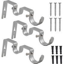 3 Pcs Support de Tringle à Rideau Double Tringle à Rideau Pole Holder Rideau Drapery Rod Supports pour Barre de Rideaux Chambre Salon avec Vis,