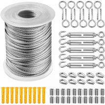 Famille - gabrielle 304 Edelstahl-Seil-Aufhängeset, nylonbeschichtetes Edelstahlkabel, PVC-Stahlkabelspanner, für Zeltseil, Wäscheleine,
