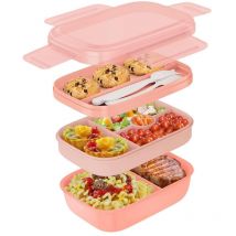 Gabrielle - Lunch Box, 1900 ml, Salad Box for Adults with 3 Compartments and Cutlery, BPA-Free Plastic Fruit Box, Microwave Lunch Box for Office,