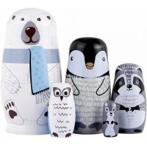 Famille - gabrielle Matroschka-Puppen, 5 Stück, Matroschka-Figuren, hölzerne Matroschka-Tiere für Kinder (Eisbär)