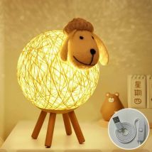 GABRIELLE Night Light, Small LED Night Light, Sheep Rattan Bedside Lamp, Kids Night Light Projector, LED Night Lamp for Bedroom, Baby Room, Living