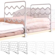 Séparateurs d'étagères 6 pièces, étagères de rangement de garde-robe en plastique, pièces de rangement de vêtements de garde-robe pour chambre à