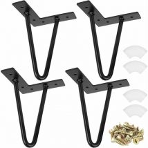 Set of 4 Industrial Coffee Table Legs, Hairpin Leg 15cm, Hairpin Legs, Wrought Iron Table Support, Black Metal Furniture Leg with Screws for Coffee