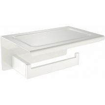 Weißer Toilettenpapierspender, Wand-Toilettenpapierhalter, Toilettenpapierhalter mit Ablage, Edelstahl-Handyhalter mit Bohrung - Gabrielle