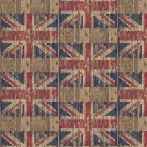 Galerie - Distressed Brown Wood Union Jack Wallpaper Stylish Paste The Wall