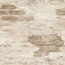 Grunge Distressed Wall Exposed Bricks Wallpaper Beige Industrial Vintage - Galerie