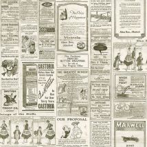 Vintage Newspaper Wallpaper Retro Old Adverts Black Cream Paste Wall Galerie