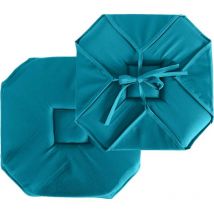 Decostars - Galette de chaise à rabats et nouettes Bleu Canard 40x40 cm