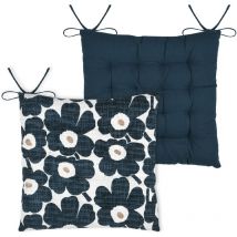 Lovely Casa - Galette de chaise motif fleuri Bleu Marine 38x38 cm