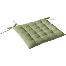 Decostars - Galette de chaise piquée 16 points en coton et nouettes Vert Olive 38x38 cm