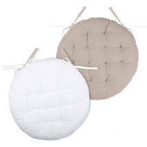 Homemaison - Galette de chaise ronde et bicolore Ecru ø 38x38 cm