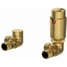 Galiflo Brushed Brass Corner Thermostatic Radiator Valve TRV Pack 15mm Modern