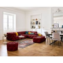 Gallata - canapé chesterfield d'angle droit - 5 places - en velours - rouge
