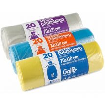 Gallo, 60 Sacchi per Raccolta Differenziata, Alta Resistenza, 70x110cm, 110 Litri, Blu, Trasparente, Giallo
