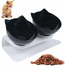 Gamelle Chat, Bol à Double Chat, 15°Inclinable Support, Antidérapant, pour Réduire Les Douleurs Au Cou des Animaux Domestiques, pour Chats Et Chiens