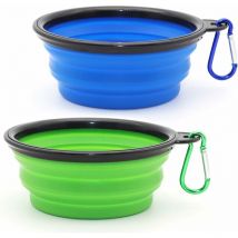 (350ml, Bleu et Vert)Bol pour Chien Portable Pliable ,Gamelles de Voyage pour Chien et Chat