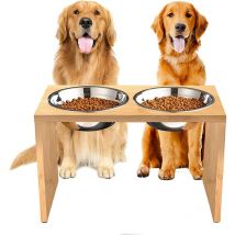 Skecten - Gamelle Surélevée pour Chien et Chat, Wood Chien Porte Gamelle, 2 Acier inox Bols Doubles pour Animaux de Compagnie, Support d'alimentation