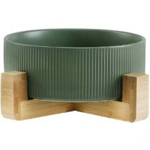 Gamelles en céramique pour chien avec support en bois, résistantes et pratiques pour l'eau et la nourriture