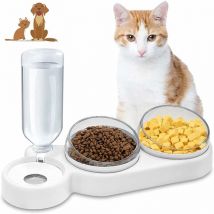Beijiyi - Gamelles pour Chats, 3 en 1 à Stockage D'eau Automatique Bols pour Chat, Inclinable à 15° Double Gamelle Chat Surélevée, Anti-Vomissements,