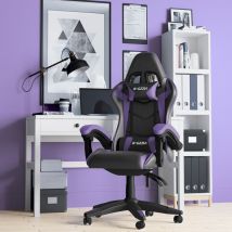 Bigzzia - Gaming Chair - Gamer Chairs with Lumbar Cushion + Headrest, Height-Adjustable Office & Computer Chair for Adults, Girls, Boys - Purple