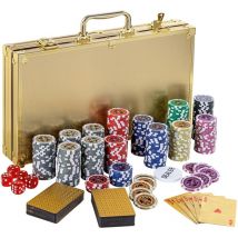 Games Planet - Estuche de Póker - Aluminio, con 300 Fichas Láser, 5 Dados, 2 Barajas de 54 Cartas, Botón de Crupier - Caja, Set, Conjunto, Juego,