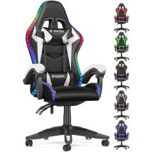 Bigzzia - Gaming chair with rgb led lights video game chairs - Office Chair Ergonomic - High Back Support - Lumbar Support - pc gaming chair White