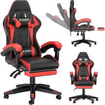 Bigzzia - Gaming Stuhl mit Fußstütze PU-Kunstleder Bürostuhl Ergonomisch - Gamer Stuhl Racing PC-Stuhl mit Lendenkissen - Rot