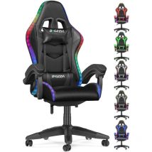 Bigzzia - Gaming stuhl led Gaming Stühle rgb - mit Verstellbare Kopfstütze und Lendenwirbelstütze - Gamer stuhl mit Liegefunktion - Schwarz