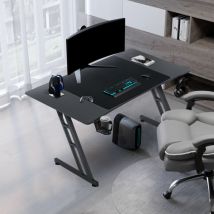 Gaming Tisch 120 x 60cm Gaming Schreibtisch Stabiler Computertisch pc Tisch Schwarz mit Getränkehalter & Kohlefaserbeschichtung 2 Öffnungen für Kabel