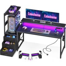 Gaming Tisch Coleshome 151x50cm Carbon Schwarz Led Usb