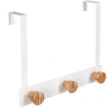 Percha de 3 cabezas de metal y bambú blanco - Blanco