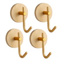 Ganchos adhesivos de pared para baño, cocina, oficina, puerta, 4 piezas (bambú y acero inoxidable, redondos), gancho de mesa de madera dorado.