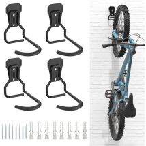 Jalleria - Ganchos para bicicletas (4 unidades), de hierro, resistentes, en forma de l, para pared, práctico soporte vertical para garaje, color negro
