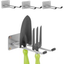 Gancio Porta Attrezzi da Giardino, Set da 4, l: 24 cm, Appendi Accessori Giardinaggio e Officina, Argentato - Relaxdays