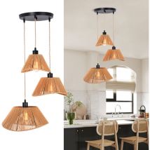 22in 3-Light Pendant Light Rattan Boho Hanging Lamp, Rattan Woven Lamp Shade Hanging Lamp Adjustable Sling for Living Room,Bedroom, Farmhouse - Ganeed