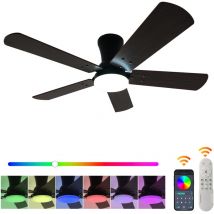 Ganeed Ceiling Fans with Lights and Remote, 42 Inch Black Ceiling Fan with Light Flush Mount RGB LED Dimmable, Noiseless Modern Fan Light for Bedroom
